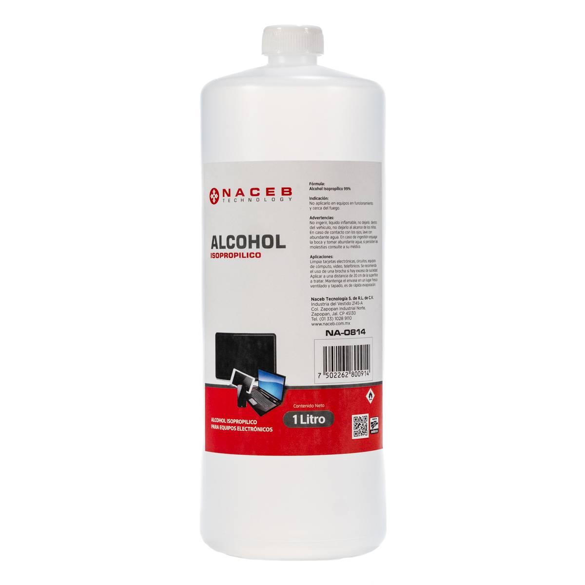 Alcohol isopropílico - 1Lt, Mantenerlo alejado del calor, superficies calinetes, llamas al descubierto y otras fuentes de ignicion, 836g, No aplicarlo en equi Alcohol isopropílico - 1Lt, Mantenerlo alejado del calor, superficies calinetes, llamas al descubierto y otras fuentes de ignicion, 836g, No aplicarlo en equi